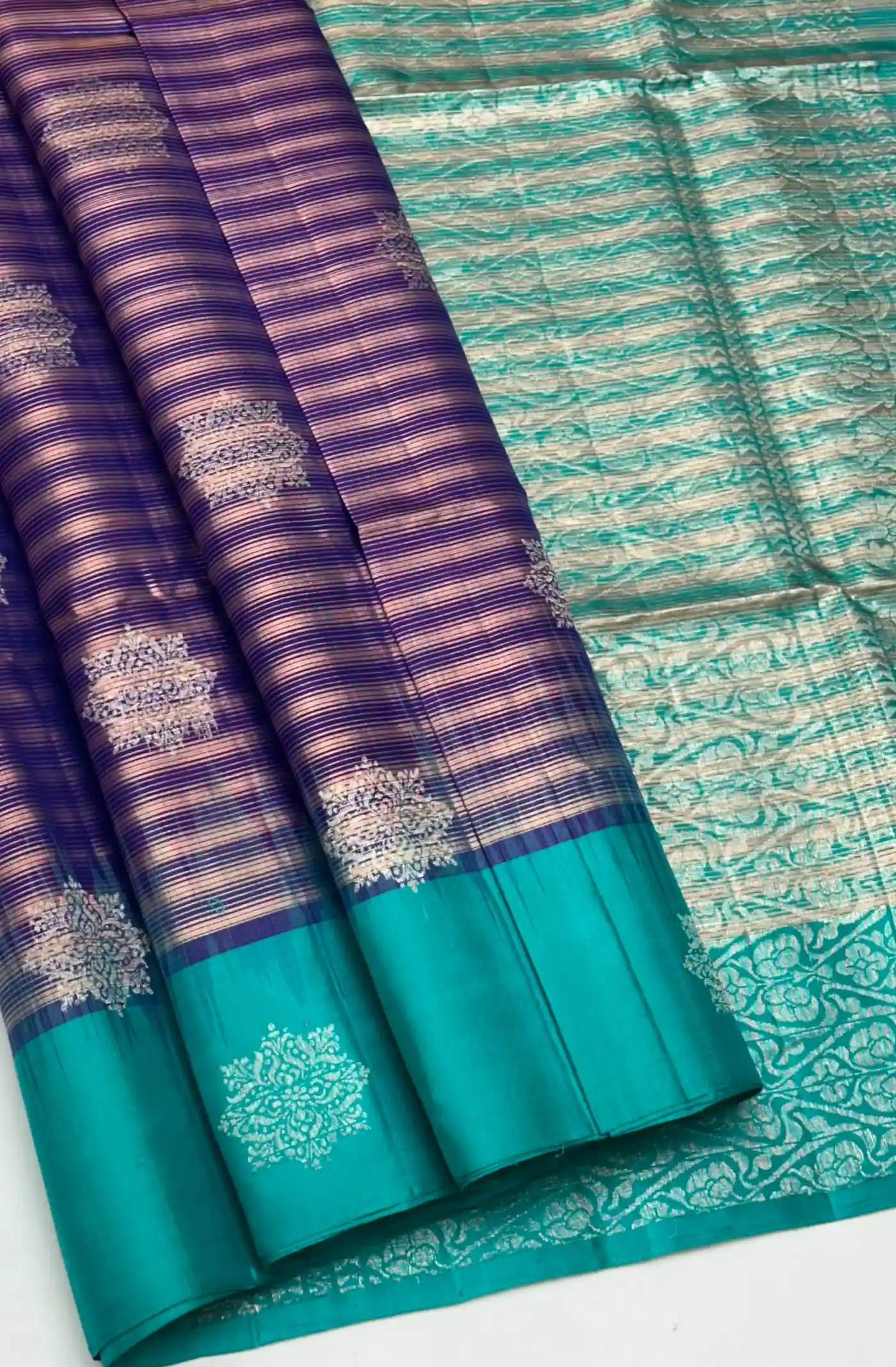 Kanchi Handloom Stripes and Woven Buttas Saree